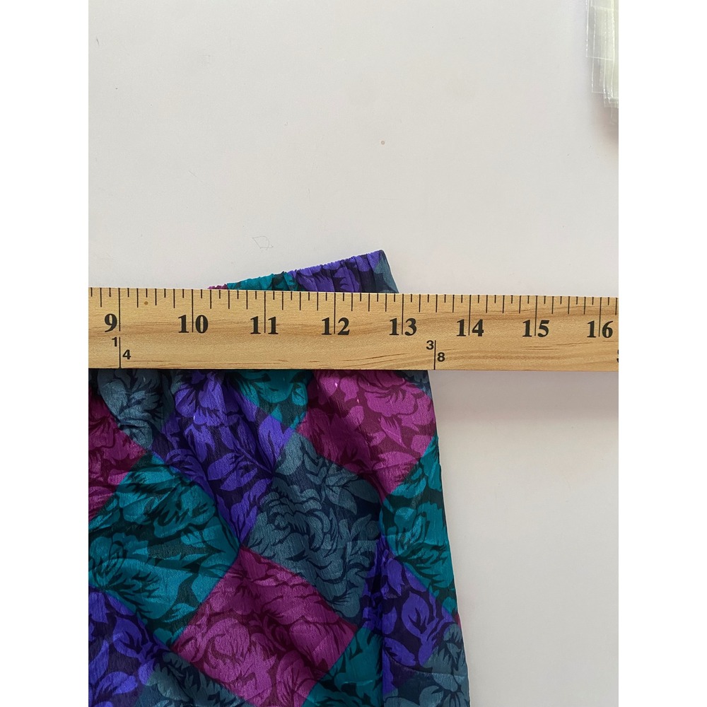 Vintage Marie St Floral Harlequin Midi Skirt Teal Purple Jewel Tone 80s USA 6 - Picture 4 of 7